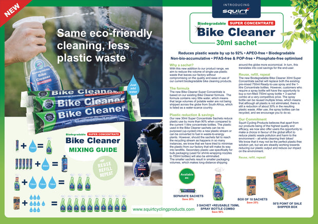 Squirt Bike Cleaner Foam Spray 750ml (25oz) + 3 x 30ml (1 oz) Super Concentrate Sachets