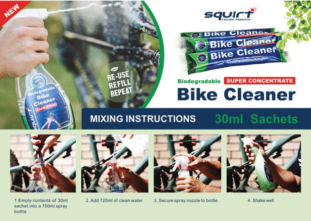 Squirt Bike Cleaner Foam Spray 750ml (25oz) + 3 x 30ml (1 oz) Super Concentrate Sachets