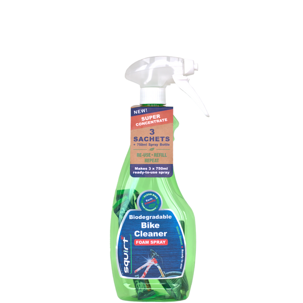 Squirt Bike Cleaner Foam Spray 750ml (25oz) + 3 x 30ml (1 oz) Super Concentrate Sachets