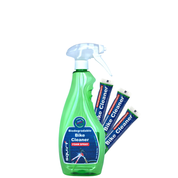 Squirt Bike Cleaner Foam Spray 750ml (25oz) + 3 x 30ml (1 oz) Super Concentrate Sachets