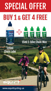 Buy one Squirt Chain Lube and get four E-bike lube samples FREE !
